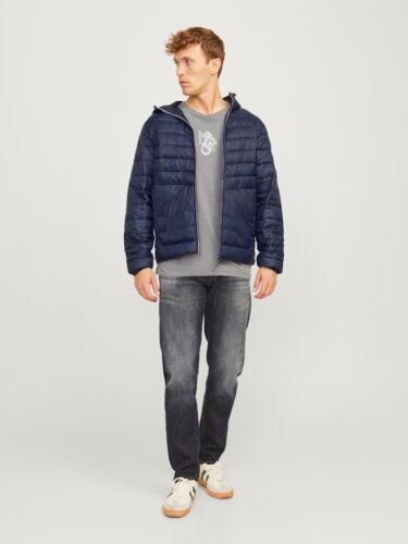 Jack & Jones Jacket Lightweight Puffer Quilted Coat Full Zip Black Navy Blue - Picture 26 of 34