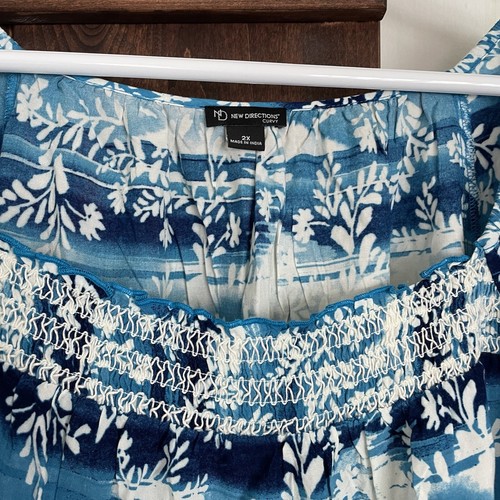 New Directions Womens Blouse 2X Blue Boho Shirt Smocked funky artsy Cottagecore - Picture 4 of 8