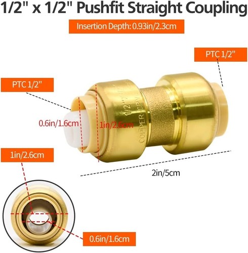 2/6/12 Pack Push-to-Connect Plumbing Fittings, 1/2" Fittings/ 3/4" Fittings, ... - Picture 2 of 6