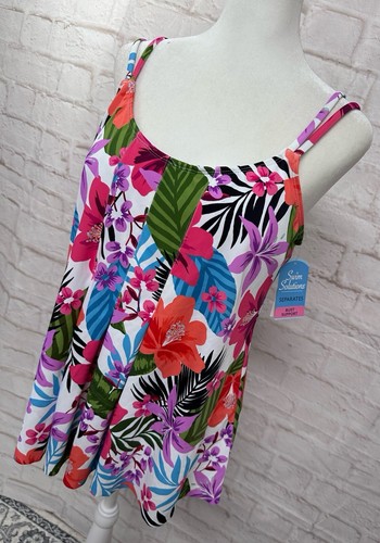 Swim Solutions Tropical Floral Pleated Tankini Swim Top Sz 12 NWT $72 - Picture 5 of 7