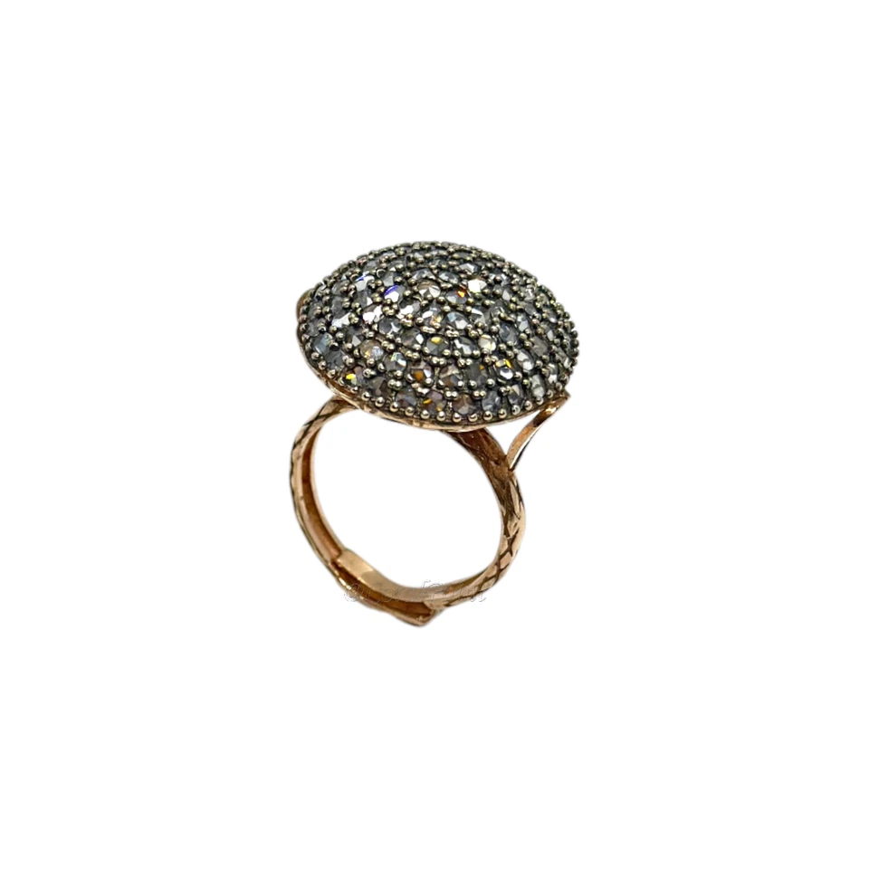 ANELLO TOPPA TONDA 2CM ARGENTO PLACCATO E ZIRCONI - Immagine 4 di 4