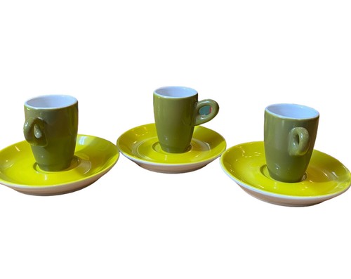 Walkure Germany 3 Demitasse Cups & Saucers Green Lime Speckling - Picture 1 of 6