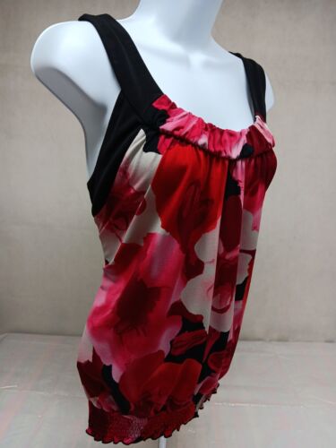 Dressbarn Womens 1X Red Black Floral Sleeveless Tank Top Blouse Elastic Waist - Picture 4 of 11