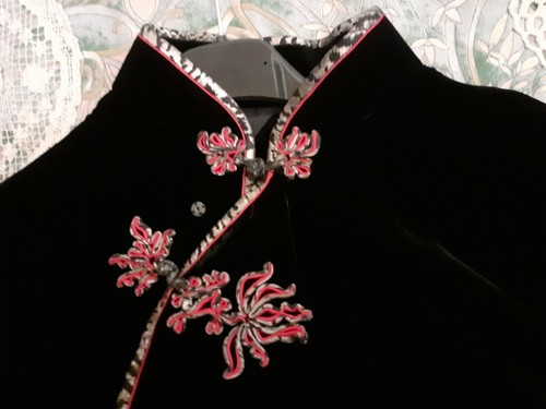 PALACE vintage anni '90 velluto nero maxi sera inverno etnico Suzie Wong - Imagen 4 de 7