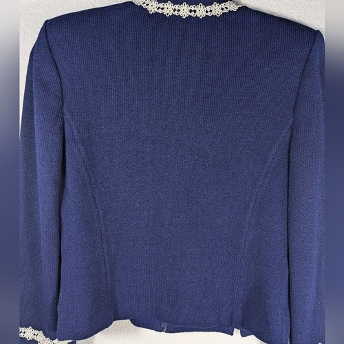 NWT St. John Collection Wool Blend Cardigan Navy White Trim Jacket Sz 4 - Picture 7 of 12