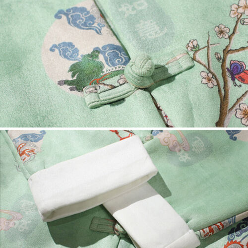 Men Floral Lined Kungfu Jacket Coat Frog Button Mandarin Collar Casual Shirt Top - Picture 12 of 15