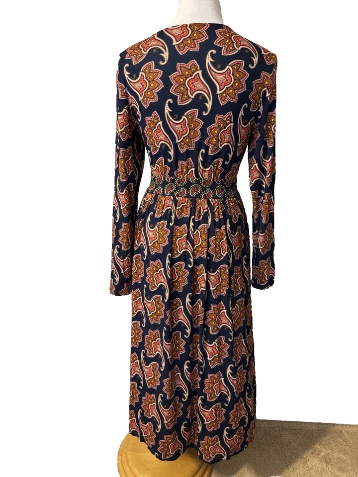 Vestido Boden Thea Midi US 8 R Rosa Azul Naranja Manga Larga Elástico Lavable Foto 4 de 4