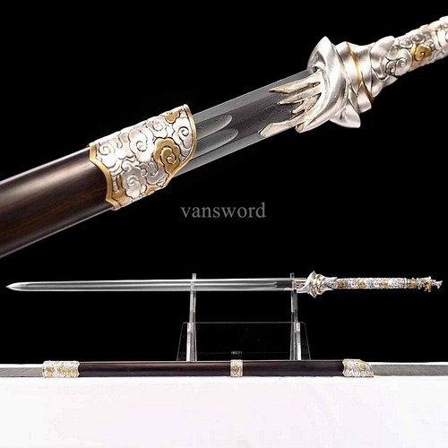 Chinese Jian 唐剑 Folded Steel Real Weapon Straight Brass Sword Ebony Sheath Sharp