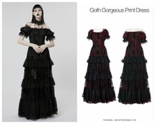 Punk Rave Women Black Gothic Vintage Gorgeous Lace Long Victorian Print Dress