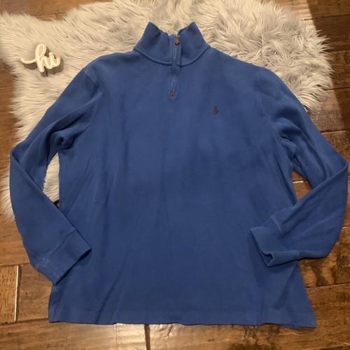 Polo Ralph Lauren Mens Sweater Blue Half Zip Pullover Black Pony Size XL