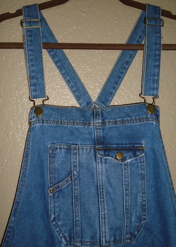 GB Shortalls Blue Denim Destroyed Frayed Shortalls Short Overall Cotton NWT $49 - Picture 5 of 10