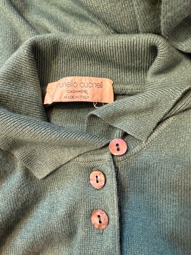 Brunello Cucinelli Silk Cashmere Sweater Collared Pullover Teal Green Buttons - Picture 8 of 10