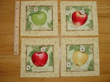 Apple Orchard Granny Smith Honey Crisp Golden  Cotton Quilt Fabric  Blocks (4) 