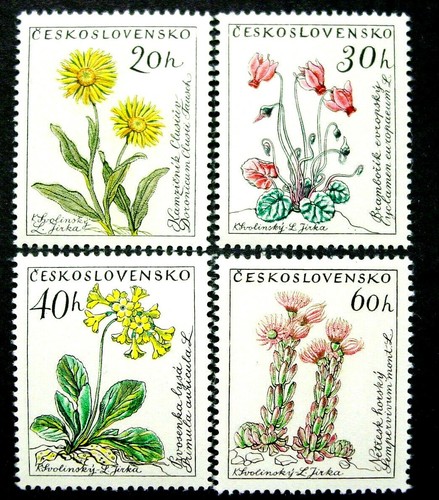 Tschechoslowakei, Blumensatz 1960, kurz, Scott 1013//1018, 4 Briefmarken, postfrisch - Bild 1 von 3
