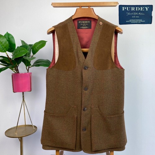 PURDEY (38) Wool Shooting Waistcoat + Patches Waterproof Audley Gilet Jacket