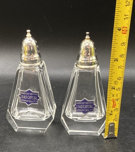 F.B. Rogers Crystal Glass Salt and Pepper Shakers Silverplated Tops Vintage - Picture 8 of 8