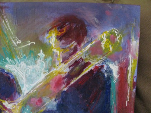 ORIGINAL SIGNIERTE REY ISIP JAZZ TROMPETE POSAUNE ZEITGENÖSSISCHE KUNST MALEREI - Bild 8 von 13