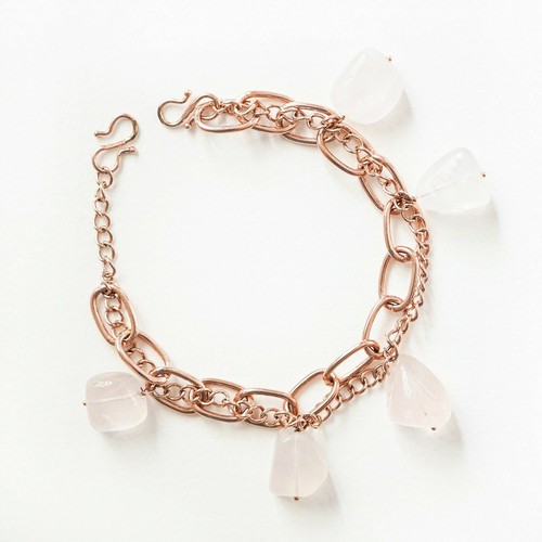 Handmade 100% Natural Rose Quartz Chain Necklace & Charm Bracelet Rose Gold Set