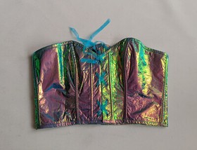 Holographic Lace Up Zipper Side Overbust Corset Top Bustier, size XL (ii)
