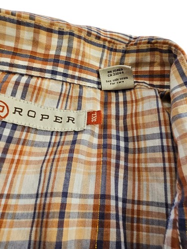 Roper Plaid Snap Button Western Shirt Mens 3XL Gold Stripes Long Sleeve Tan  - Picture 10 of 15