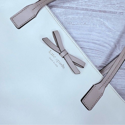 Kate Spade New York Colorblock Ivory cream Leather Double Handle Large Tote Bag - Picture 13 of 16