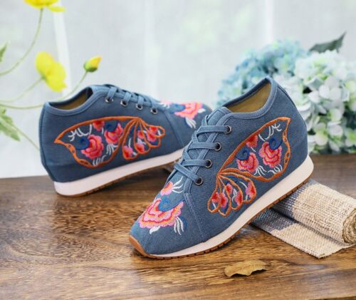 Tenis Mujer Talla 4-9 Zapatos de Lona Algodón Con Cordones Chino Bordado Floral - Imagen 17 de 80
