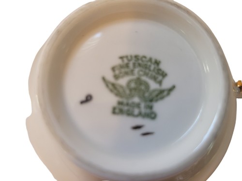 Taza de té floral vintage negra narciso toscana Inglaterra taza platillo hueso pintado a mano - Imagen 5 de 7