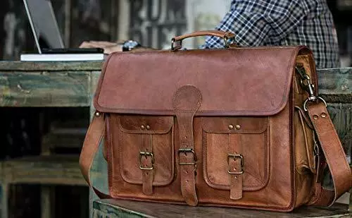 Men's Genuine Vintage Brown Leather Messenger Bag Shoulder Laptop Bag  Briefcase