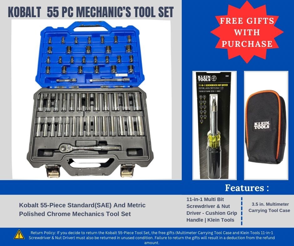 Kobalt 64-Piece Standard (SAE) and Metric Combination Polished Chrome Mechanics Tool Set Kobalt 64-Piece Standard (SAE) and Metric Combination Polished Chrome Mechanics Tool Set