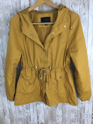 Miss London Womens Black Label Hooded Jacket  Size M  Light Weight Dark Yellow - Picture 1 of 7