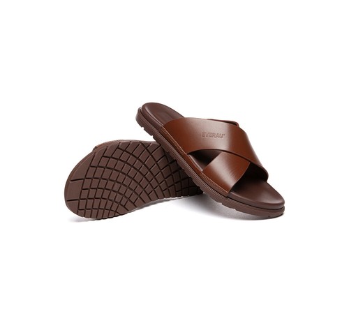 EVERAU® Men Slides Leather Upper Cross Strap Ultra Soft Nonslip Sandals Wyatt - Picture 24 of 40