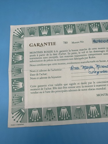 Rolex Certificado Garantía Garantía Pluma Escrito Serie 9 - Imagen 3 de 5