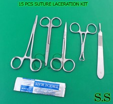 15 Pcs Suture Laceration Kit Forceps Scissors Towel Clamps Scalpel Handl DS-1246