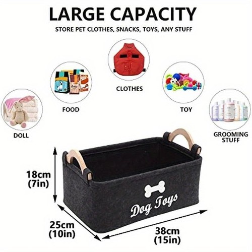 "Felt Pet Toy Storage Box – Organizer for Toys, Blankets, Leashes & Food" - 第 2/11 張圖片