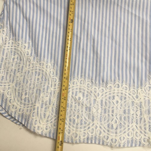 ZARA BLOUSE SHIRT L 12 Blue Stripe LACE Candy Long sleeve tie back neck summer - Picture 2 of 16