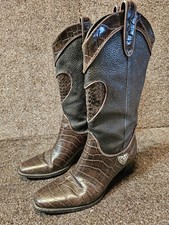 Brighton Women Toby Cowboy Boots 6 M Brown Black Heart Charm Leather Western