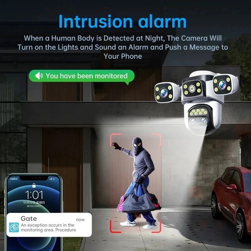Outdoor CCTV Surveillance Cam 4 Lenses 720° PTZ WiFi Security Camera Waterproof - Picture 5 of 18