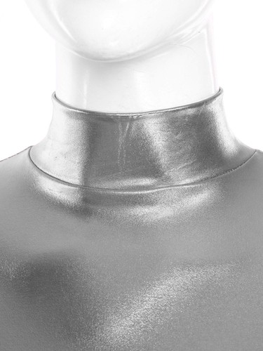 T-shirt donna manica lunga metallizzata lucida effetto bagnato crop top rave clubwears - Foto 46 di 54