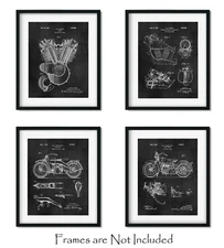 4 Harley Davidson Patent Art Prints 8x10 in Wall Decor - Great Gifts for Bikers