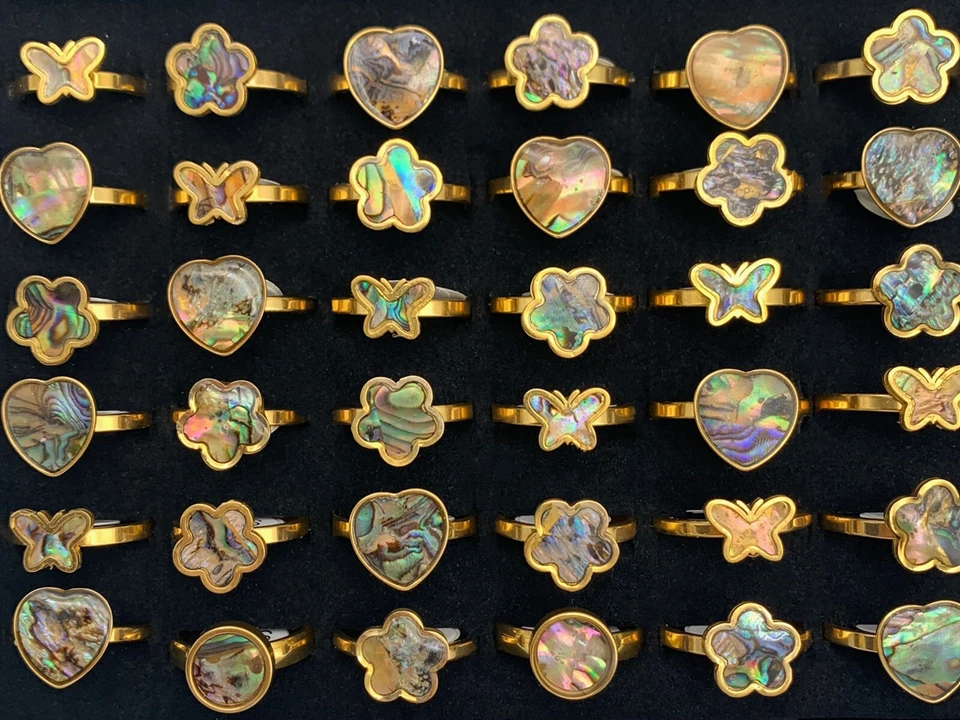 Lotes a granel 24 lindos anillos de oro concha de abulón de acero inoxidable para mujeres joyería de moda Foto 2 de 4