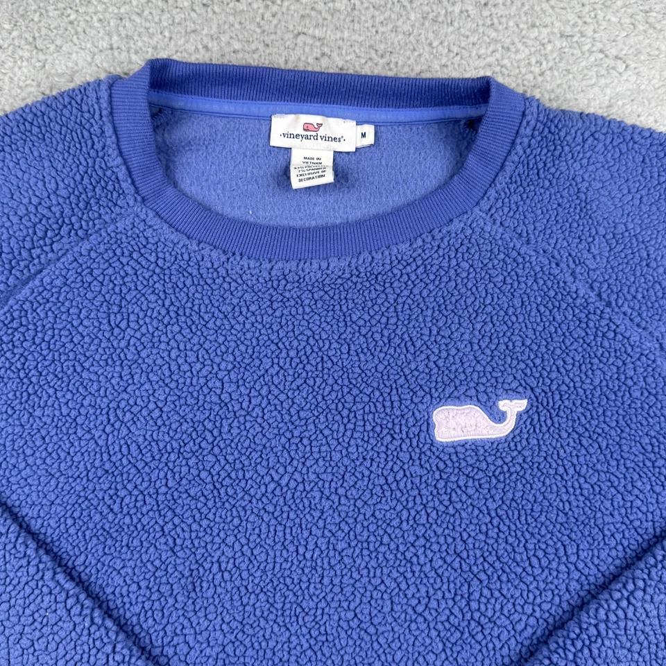 Vineyard Vines 卫衣女式中号蓝色夏尔巴羊毛 Raglan 套衫 Crew — 第 3/4 张图片