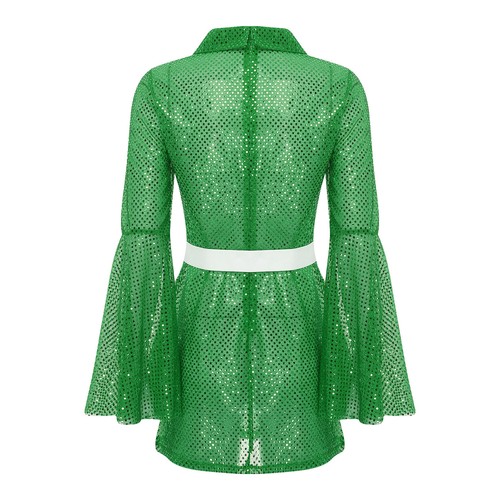 Damen Kleider Turndown Kleid Mit Gürtel Vintage Minikleid Dj Tanzkleid Glänzend - Bild 47 von 59