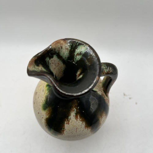 Vintage Hand Crafted Pottery Mini Pitcher Drip Glaze Green Beige Rust Yellow - Picture 7 of 12