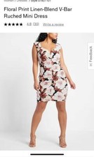 new EXPRESS linen floral ruched mini dress s small 0MG SO CUTE + FLATTERING