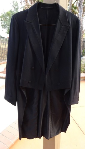 Antique Wool Tuxedo Coat Overcoat w Tails Black Vest and Pants For Gentleman - Picture 3 of 12