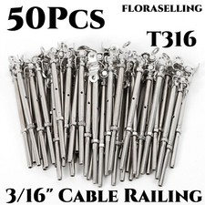 50pcs T316 Stainless Turnbuckle Deck Toggle Tensioner For 3/16" Cable Railing US
