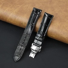 Black Crocodile Watch Band Men Deployment Clasp Buckle Real Leather Watch Strap