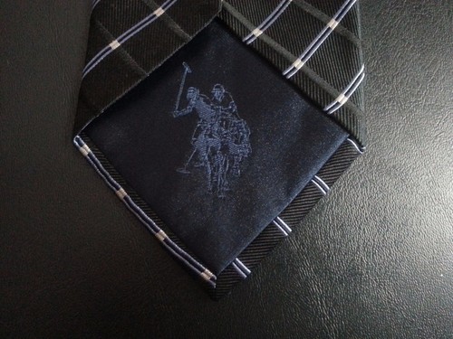 US Polo Association Tie Silk Black Blue Black Geometric Diamond Grid NIB t2698 - Picture 5 of 6