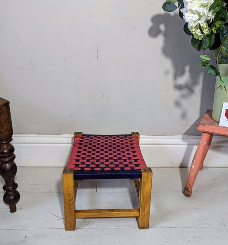 Woven Stool Vintage Footstool Blue & Red FREE Postage Available - Picture 11 of 21