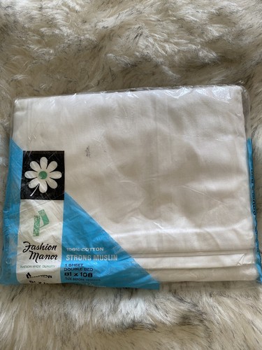 Vintage Penneys Fashion Manor 100% Cotton Muslin White Double Bed Flat Sheet New - Picture 1 of 4